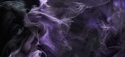 Purple lilac multicolored smoke abstract background, acrylic paint underwater explosion