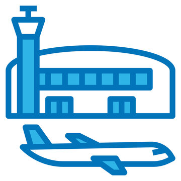 Airport Airplane Station Runway Building - Blue Icon