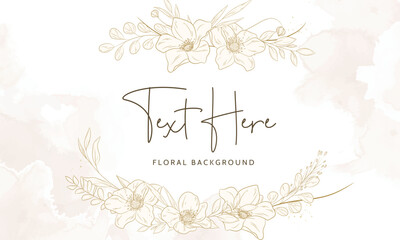 Hand drawn minimal gold floral background template