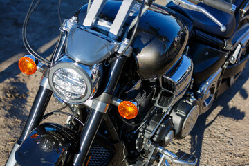 Fototapeta na wymiar Close-up shot of the motorcycle. Selective focus.