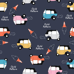 Seamless pattern with cute 
bajai indonesian trans hand draw. Creative good night background. Perfect for kids apparel, fabric, textile, nursery decoration, wrapping paper. Vector Illustration Design