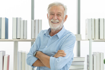 happiness healthy old men standing crossed arms at home