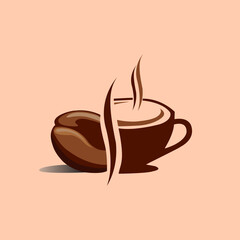 Brown coffee bean and cup coffe