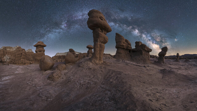 Stone formation against starry sky