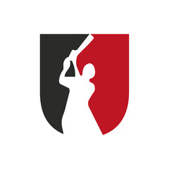 Letter U Cricket Batsman Logo Design Vector Sign. Cricket Club Logotype Symbol