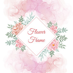 Fototapeta na wymiar pink flower watercolor frame background