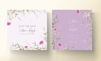 beautiful hand drawn wedding invitation card with elegant small flowers