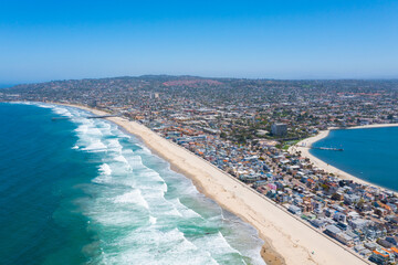 Aerial of Mission Beach in San Diego, CA