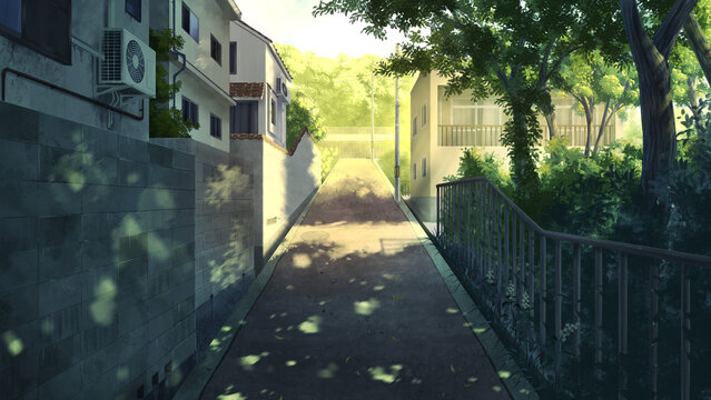 坂のある町,日本の夏,イラスト