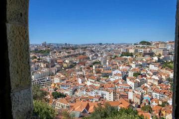 Fototapeta na wymiar An aerial view of Lisbon from a north watchtower of the Saint George Castle