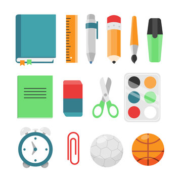 Back to school items set isolated on white background. Education workspace equipment