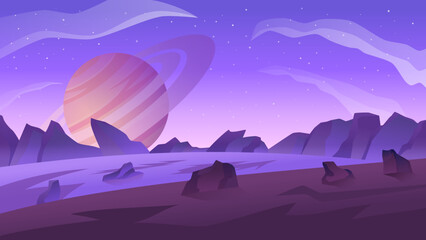 Alien planet landscape. Desert planet surface vector illustration. © Roman