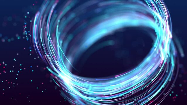 Abstract background blue and purple particles vortex design. Digital light glow particle tornado. Seamless looping 3D  animation.