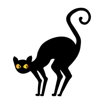 Witch cat illustration. Spooky Halloween cat silhouette