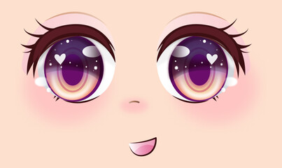 Cute anime girls eyes. Manga face expressions. Vector illustration.