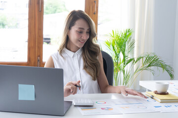 employee accountant man hand press on calculator for make financial report or company's profit...