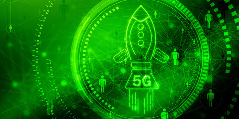 2d illustration 5g connection rocket
