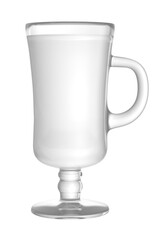 a glass mug with a stem and a handle filled with water. isolated on white background. 3d render.