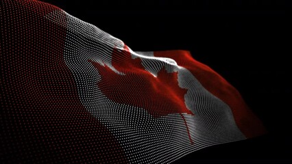 Seamless looping animated digital flag of Canada overlay rendered of points in 4K resolution including luma matte
