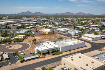 Scottsdale Airpark, low level view west of runway looking NE to SW