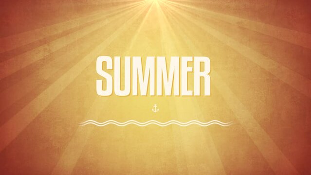 Summer Sale with sun rays and sea anchor on yellow gradient, motion promotion, summer and retro style background