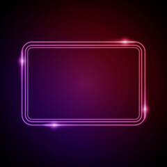 Neon Frame with Glow and Sparkles. Electronic Luminous Rectangle Frame in Red Colors, for Entertainment Message or Promotion Theme on Dark Background