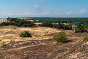 View of the Staroderevenskaya dune from the Height of Efa (Walnut dune) on a sunny summer day,...