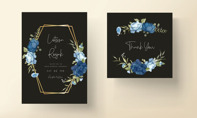 Fototapeta na wymiar Blue floral wedding invitation card set