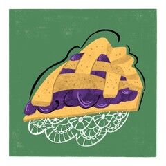 illustration of a delicious berry pie on a green background. You can use it as a postcard, sticker or illustration for clothes, books, magazines