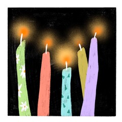 illustration of bright burning decorative candles. You can use it as a postcard, sticker or illustration for clothes, books, magazines	