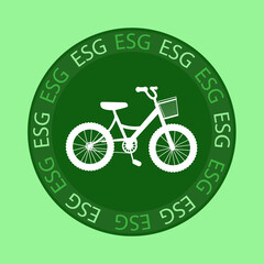 Sustainable friendly ESG. Eco bike. Isolated illustration on a green background. Cartoon style. Vector illustration.