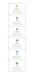 Vertical infographic design with icons and 6 options or steps. Thin line. Infographics business concept. Can be used for info graphics, flow charts, presentations, mobile web sites, printed materials.