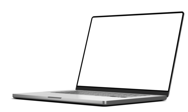 Modern frameless laptop mockup with shadow – Transparent background for screen and backdrop replacement