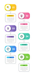 Vertical infographic design with icons and 6 options or steps. Thin line. Infographics business concept. Can be used for info graphics, flow charts, presentations, mobile web sites, printed materials.