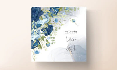 Blue floral wedding invitation card set