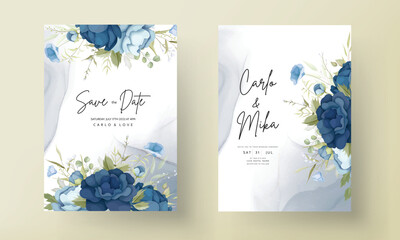 Naklejka na ściany i meble Blue floral wedding invitation card set