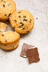 muffins with chocolate chips. with white flour.sweets
