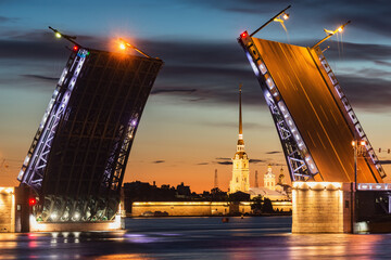 Fototapeta na wymiar Palace Bridge at sunrise. Moveable bridge. Saint Petersburg.