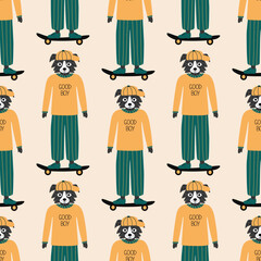 Dogs on a skateboard in a yellow cap and long sleeve 