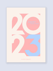 2023 New year minimalistic poster set. Vector pastel cover. Merry Christmas and Happy New Year. Design templates for typography. Vector illustration concept