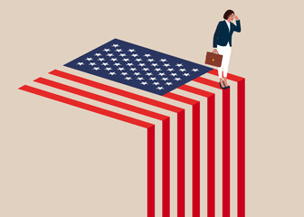 United States economy collapse. Symbol of crisis, recession, downfall and stock market crash. Vector illustration concept.