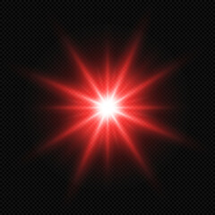 Obraz premium Red glowing circle of light burst, star, explosion on a transparent background.
