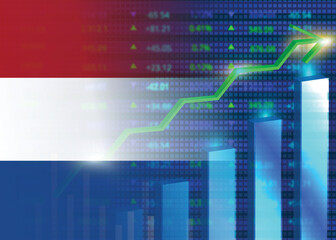 Economic growth in Netherlands.Netherlands's stock market.Netherlands flag with charts,growth arrow