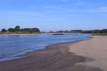 River Waal near Nijmegen (Netherlands). Due to a very dry summer the water lever of the river is very low