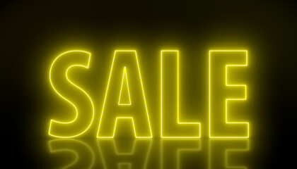 Illustation of glowing neon sign with message, sale in orange