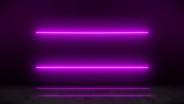 Video animation of glowing neon lines in magenta on reflecting floor. - Abstract background - seamless loop