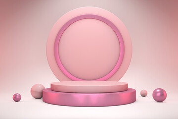 3d rendering pink podium modern geometry with chrome ball on white background for product display mockup background or modern graphic resource template.