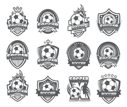 Illustration Of Modern Black And White Soccer Logo Set