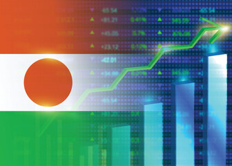 Economic growth in Niger.Niger's stock market.Niger flag with charts,growth arrow