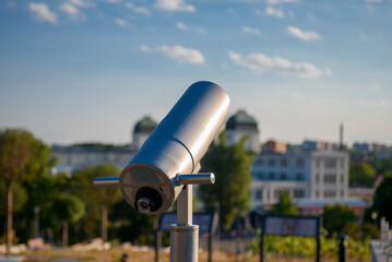 Telescope in Zielona Góra, Poland. Observation deck with a telescope.